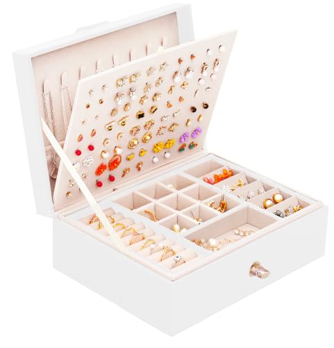 QBestry Girls Jewelry Box for Earrings Jewelry Organizer Box Teen Girls Earrings Organizer Jewelry Box Earring Holder Organizer Stud Earring Box for Girls Womens Jewelry Case Organizer White - color: White, size: Medium
