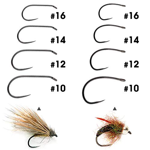 Fly-Hooks-for-Fly-Tying-Dry-Wet-Barbless-BL-Nymph-Flies Curved Czech Scud Fishing Hooks 10# ~16# Assortment Pack of 100-240 Hooks with Box - color: Barbless Fly Hooks F103&F2488 Qty 240