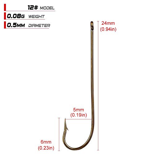 100pcs Long Shank Fishing Hooks High Carbon Steel Fly Tying Jig Hooks Super Sharp Barbed Hook Tips Tan Color 13 Sizes for Choice - size: 12#