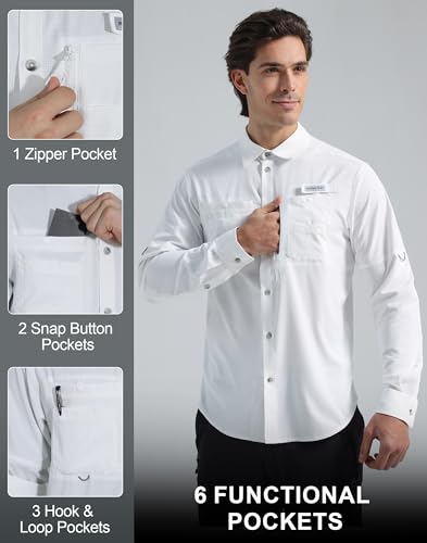 Pioneer Camp Men's Sun Protection Fishing Shirts UPF50+ Long Sleeve UV Quick Dry Cooling Shirts for Travel Camping Hiking - color: White, size: 3X-Large