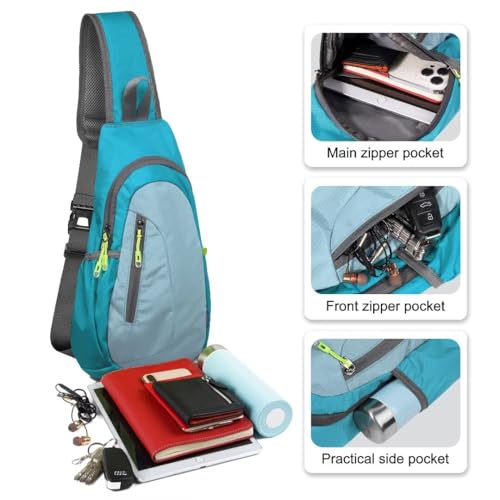 TITECOUGO Small Sling Bag, Lightweight Crossbody Backpack for Men Women, Shoulder Bag for Sports and Outdoor - color: Blue / Pale Blue