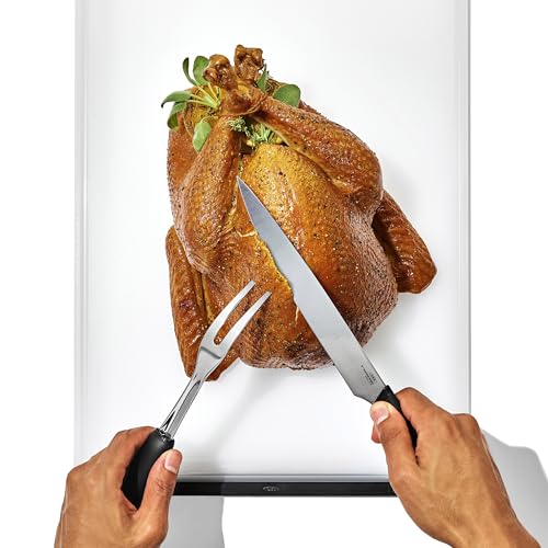 OXO Carving Set |Soft-Grip Duo Designed for Effortless Carving and Serving |2-Piece Fork & Knife Set | Spear, Secure, Cut & Serve Roasted Meat - style: Carving Set