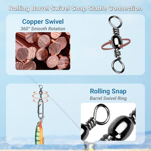 AMYSPORTS Heavy Strength Fishing Snap Stainless Saltwater Freshwater Fishing Swivel Clip Rolling Barrel Fishing Clips Swivels Speed Change Black Nickel - size: Size 1+L (78lb) 25 pcs