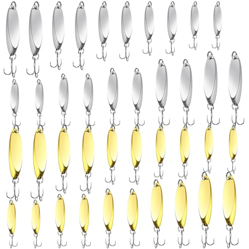 HESTYA Fishing Lures Spoons Saltwater Treble Trout Lures Hard Metal Spinner Baits 5 Sizes Casting Spoon Hooks for Salmon Bass in 1/5 1/4 3/8 1/2 3/4 oz - color: Silver, Gold