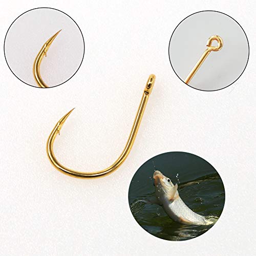 500PCS Small Fishing Hooks, Assorted 10 Sizes(3#-12#) Fish Hooks Portable Plastic Box, Strong Sharp Fishhook with Barbs for Freshwater/Seawater - color: Gold