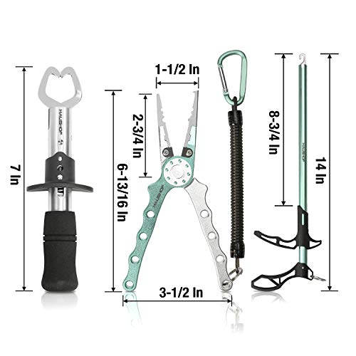 HAUSHOF 3PC Fishing Tool Kit, Stainless Steel Fish Lip Gripper, Aluminum Fishing Pliers with Sheath, Fish Hook Remover with Safety Coiled Lanyard