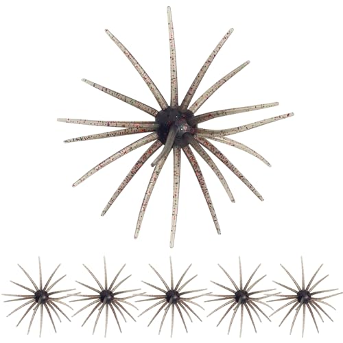 QualyQualy Urchin Bait for Bass Fishing, Floating TPE Creature Lures - 2.5'' / 3.6''/ 4'' /5.1'' Multi-Tentacle Soft Plastic Bait for Bass, Walleye, Pike - color: #03 Light Grey, size: L-6pcs