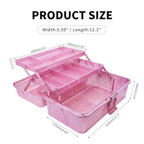 12.2inch 3-Layer Art & Craft Storage Organizer, Portable Plastic Tackle Box, Multipurpose Case for Sewing Supplies, Medicine, Makeup, Hair Accessories & Painting Tools, Pink - color: Pink