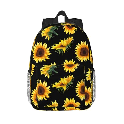 Sunflower Flower Floral Black 15 Inch Backpack Laptop Travel Bag For Men Women With Multiple Pockets Casual Hiking Gym Sport - color: Sunflower Flower Floral Black