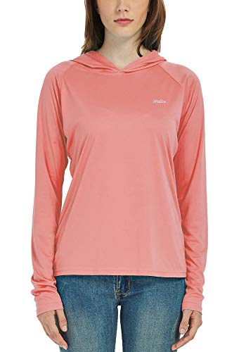 Willit Women's UPF 50+ Sun Protection Hoodie SPF Shirt Long Sleeve Hiking Fishing Outdoor Shirt Lightweight Hoodie - color: Pink, size: XX-Large