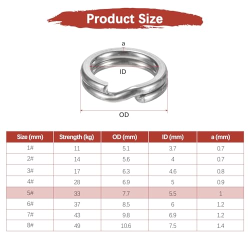 Split Rings Fishing [] - Stainless Steel Flattened Terminal Tackle Connector Lure Snap Split Ring Use for Freshwater Saltwater Loop - [] Tackle Hook Line Connector - size: 5# 33kg