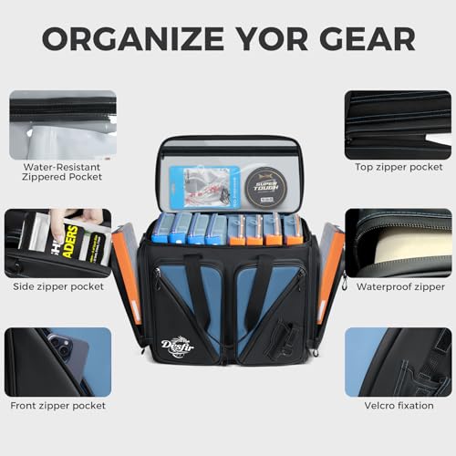 Handor Waterproof Fishing Tackle Bag, Large Saltwater Resistant Storage, 1000D PVC Material, Holds 3600 3700 Trays (Black and Blue, Medium Bag) - color: Black and Blue, size: Medium Bag