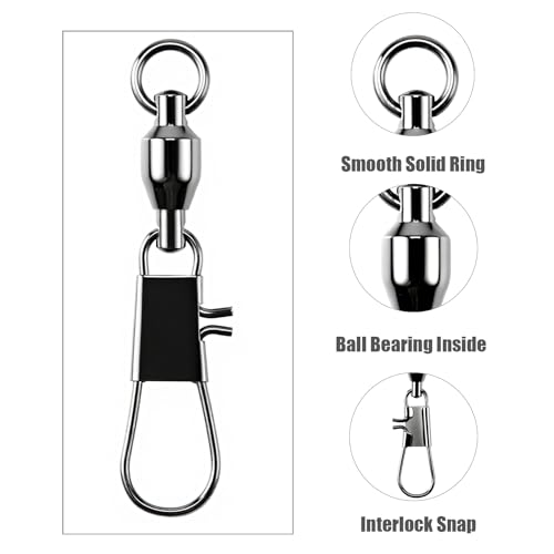 AMYSPORTS Steel Stainless Snap Swivels Saltwater Ball Bearing Fishing Swivel Lure Connector Barrel Swivels Fishing Tackle Black Nickel - size: size6 (98.5lb) 50 pcs