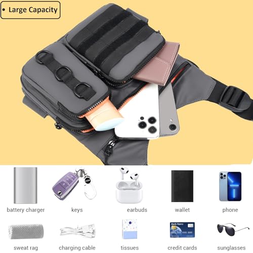 Criuage Tactical Chest Bag for Men, Lightweight Adjustable Running Vest, Water Resistant EDC Chest Pack with Water Bottle Pocket, Breathable Back Pad for Hiking Cycling Fishing Travel - color: Grey