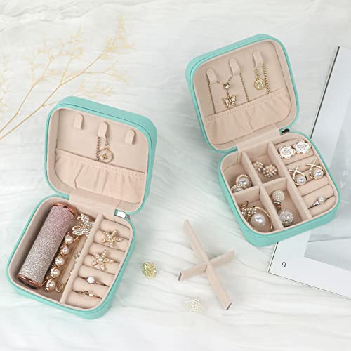MFXIP Travel Jewelry Case Small Jewelry Box Jewelry Organizer Storage Case Portable PU Leather Mini Jewelry Travel Case for Girls Womens Earring, Necklace, Rings,Bracelets - color: Blue Blue Blue