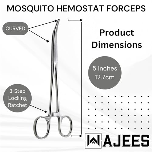 Mosquito Hemostat Forceps Tweezers 5" Curved Forceps, Fishing Forceps Locking Small Forceps Stainless Steel Hemostats, Surgical Clamps Hemostats for Nurses, Fishing Curved Hemostats - color: Silver Curved, size: 5"