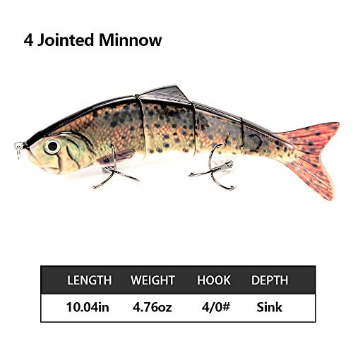 10in Multi Jointed Swimbait Fishing Lures Bait,4 Segment Big Giant Sinking Fishing Bass Lures,Crankbaits Swimbaits with Treble Hook - color: 10in,4.76oz-Color J