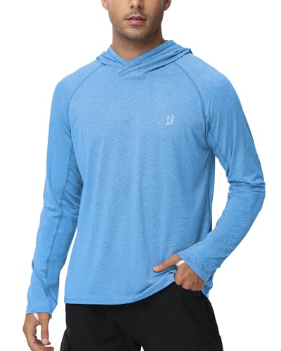 Roadbox Mens UPF 50+ Fishing Shirts, Long Sleeve UV Sun Hoodie, Hiking Running Swim Athletic Workout Shirt - color: A01-light Gray Blue, size: XX-Large