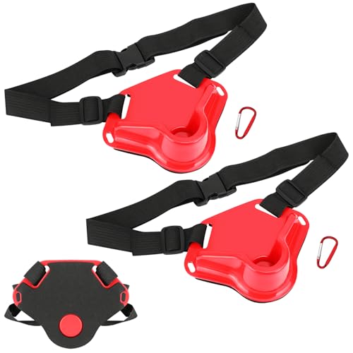 SANLIKE 2PCS Adjustable Fishing Fighting Belt ABS Rod Waist Support Tackle | Soft EVA cushion eases belly pressure, quick adjust waist strap, deep rod slot, bonus metal clip for small tackle storage - color: Red Fishing Belt-- 2pcs