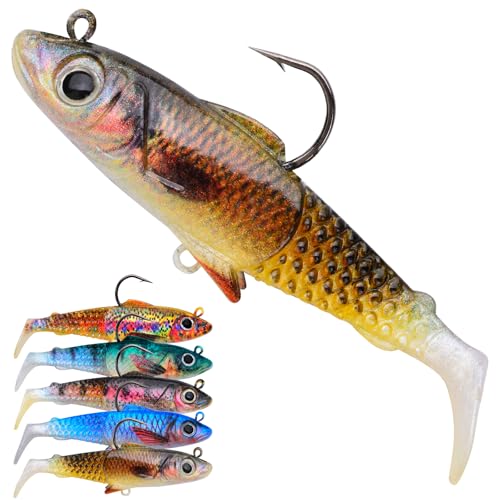 Fishing Soft Plastic Lures - Pre-Rigged Soft Fishing Lures - Great Action Swimbaits with Spinner - Fishing Gear for Bass Trout Walleye, Crappie Fishing Jigs Bait - color: 5PCS-5.1",1.25oz