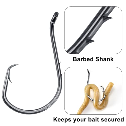Dr.Fish 100 Pack Baitholder Fishing Hooks, Octopus Circle Hooks Offset for Saltwater & Freshwater Live Bait, Bass Catfish Striper - size: #6/0-100 Pack