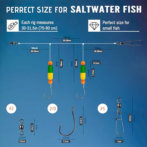 Pompano Rig Saltwater Surf Fishing Rigs – Double Drop Leader Rigs with Hooks, Floats, Beads & Snap – Easy Pre-Tied Terminal Tackle for Pompano, Whiting, Redfish - color: Assorted Colors–K, size: 12 Pack