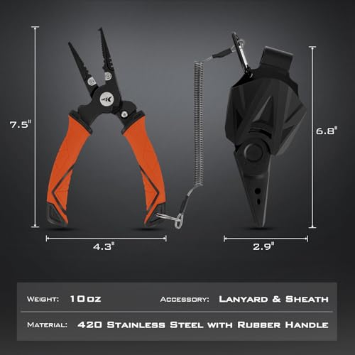 KastKing Paradox Fishing Pliers, Angled Fish Lip Gripper, Saltwater Resistant 420 Stainless Steel Fishing Tools, Fishing Pliers Hook Remover with Ergonomic Handle, Fishing Gifts for Men - style: A:7.5" Split Ring