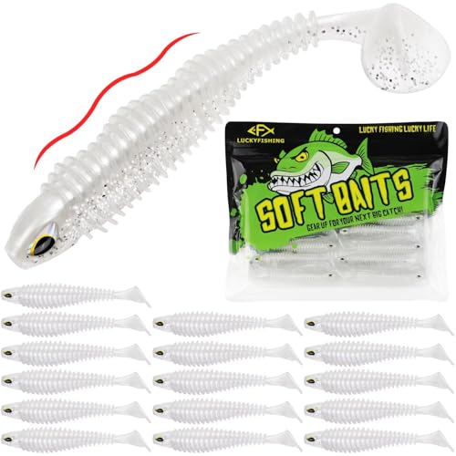 LUCKYFISHING Paddle Tail Swimbaits 10/16/20 PCS Fishing Lures Soft Plastic Lures for Trout Crappie Walleye Soft Baits for Bass Fishing Freshwater Saltwater 4.1/3.5/3/2.5 Inch - color: Pearl White, size: 3 inch-16pcs