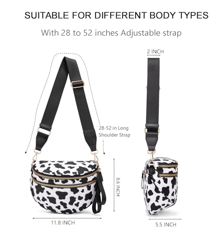 Pure Colour Crossbody Bum Bags for Women Spacious Checkered Cross body Bag Nylon Trendy Fanny Pack for Travel - color: Cow Pattern
