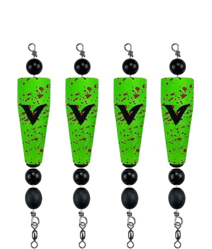 4 Pack Pre-Rigged Popping Corks for Fishing, Steel Wire Leader Saltwater Fishing Cork Float with Rattling Beads, Weighted Popping Cork for Redfish Trout Snook - color: Green with Brown Splatter, size: 3" (3/4oz)