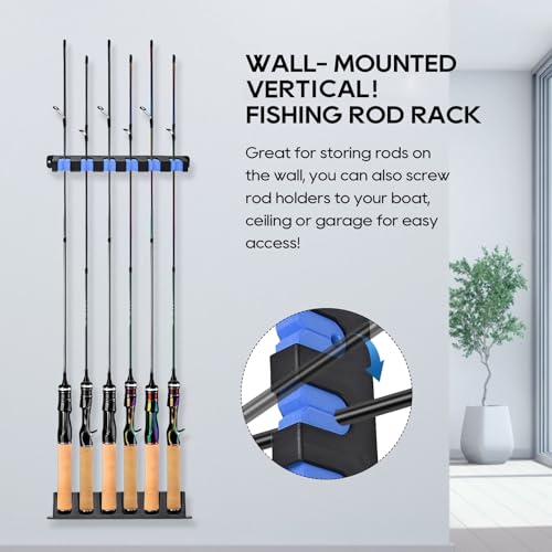 Axlksia Fishing Rod Holder Wall Mount, 1 Pair Fishing Pole Holders for Garage, Boats, 6 Fishing Rod Storage Racks (Vertical Blue) - color: Vertical Blue