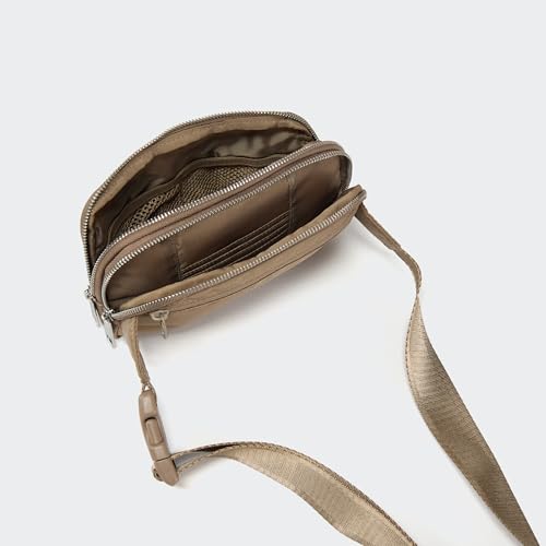 Pander Everywhere Belt Bag for Women, 5 Zipper Pockets Nylon Crossbody Fanny Pack Purse (Gray Brown) - color: Gray Brown