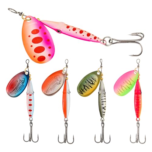 Inline Spinner Bait – Fish-Shaped Spinnerbait Lures 5-Pack, 360° Rotation with Reflective Blades, Perfect for Freshwater & Saltwater Fishing, Targeting Bass, Trout, Pike, Perch & More - color: Squid Eye Spinnerbait