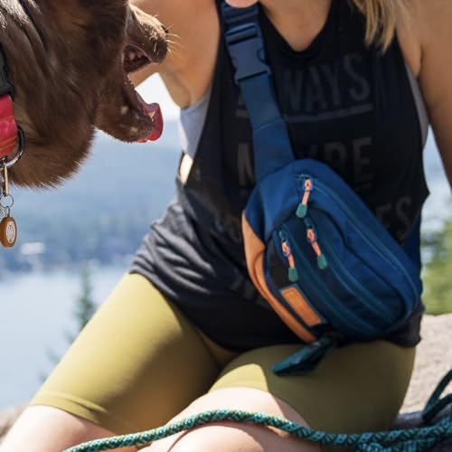Wilderdog Utility Fanny Pack stores Treats, Balls, Keys in 3 Pockets with adjustable strap and Poop Bag dispenser (Pacific Blue) - color: Pacific Blue