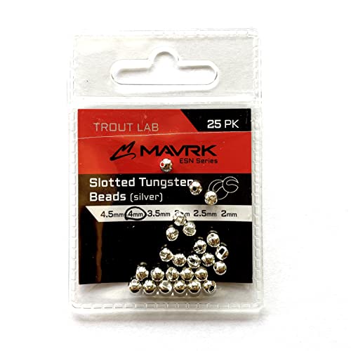 Mavrk Fly Fishing Slotted Tungsten Beads 25pc Refill Pack Euro Nymph Style Flies 5 Essential Colors Gold Silver Copper Black Chartreuse 4 Essential Sizes 4mm 3.5mm 3mm 2.5mm - color: Silver, size: 4mm