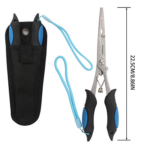 mouhike Fishing Pliers Long Nose Stainless Steel Fish Hook Remover Braid Cutters Split Ring Fish Pliers with Lanyard Fish Holder Ice Fly Fishing Gear Freshwater Saltwater Fishermen Gift