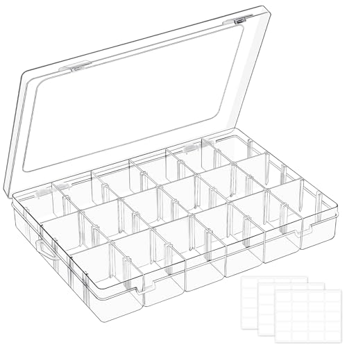 Mauproy 18 Grids Large Plastic Organizer Box with Adjustable Dividers, Clear Compartment Storage Container Tackle Box with Label Stickers for Beads, Crafts, Jewelries, Tools - style: Large 18 Grids