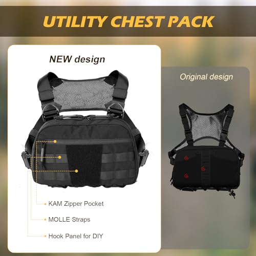Tactical Chest Pack Bag Molle EDC Pouch Bag with CCW Compartment Adjustable Strap Workouts Fishing Hunting - color: Black
