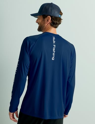 HUK Men's Pursuit Vented Long Sleeve Fishing Shirt (+30 UPF) - color: Naval Academy, size: Small