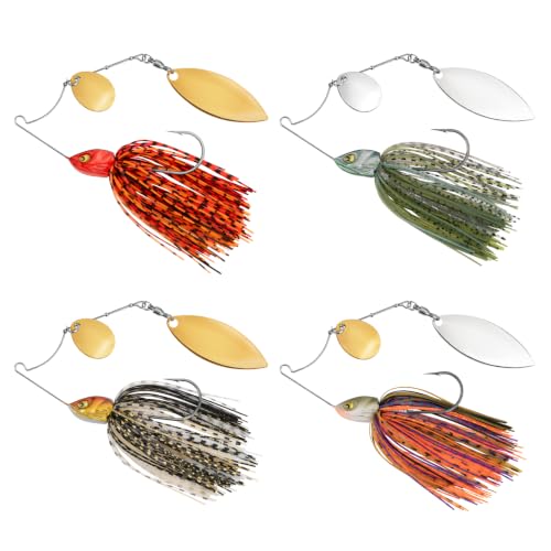 MadBite by KastKing Spinnerbait Fishing Lures, Bass Trout Salmon Walleye Stainless Steel Spinner Baits Kit, Saltwater Freshwater, 4 pcs - color: Bait Fish - Colorado & Willow, size: 1/2oz
