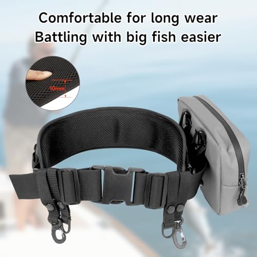 SANLIKE Adjustable Wading Fishing Belt Multi-Pocket Waist Rod Holder Tackle | 35–53in adjustable waist strap, soft mesh padding cuts fatigue, saltproof thick webbing, multi hooks for tackle mounting - color: Gray T2