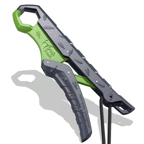 SNAIL TRAIL 7.5''/9'' Floating Fish Gripper, Fishing Grabber, Catfish Mouth Pliers, Caught Bass Holder, Digital Scale Hook Clamp, Saltwater Lip Grip Tool with Lanyard, Gifts for Men, Gray-Green - color: Gray-green, size: 9"