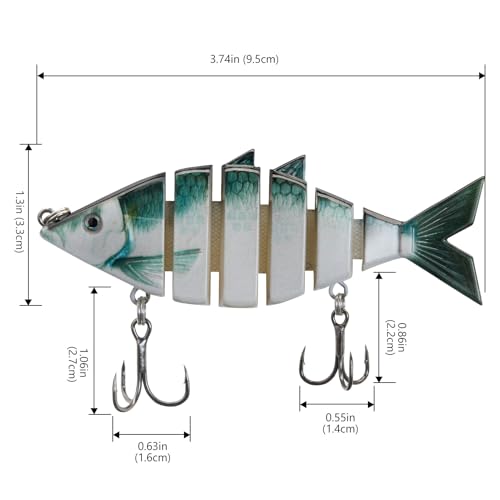 BASSDASH Bone Swimbait Multi Jointed Hard Fishing Lure for Bass Trout Bluegill Pike with Angled Cut Segments - color: Slate Blue Shad