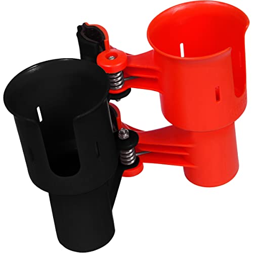 ROBOCUP, (Red & Black), Patented Clamp On Boat Cup Holder | Multifunction Dual Drink Caddy for Fishing Poles, Tools, Net, Gaff | Portable Storage for Boating, Beach, Umbrellas, Golf Carts, Strollers - color: Black & Red, size: Standard Spring