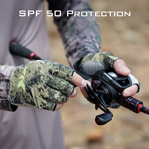 KastKing La Sal Fishing Gloves UPF50+ Sun Gloves UV Protection Fingerless Gloves Men Women for Outdoor, Kayaking, Rowing, Paddling, Canoeing, Hunting - color: C: Boulder Camo Origins, size: Large-X-Large