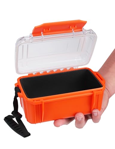 Hlotmeky Small Waterproof Box Dry Box - Floating Waterproof Containers with Padding & Clear Top, Protective Case Small Watertight Storage Box for Kayak Boat Orange Micro Case