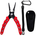 Fishing Pliers, Stainless Steel Fishing Tools, Saltwater Resistant Fishing Gear, Tungsten Carbide Cutters, Split Ring Pliers, Hook Remover with Coiled Lanyard and Sheath - color: Red B - 6" Split Ring Nose