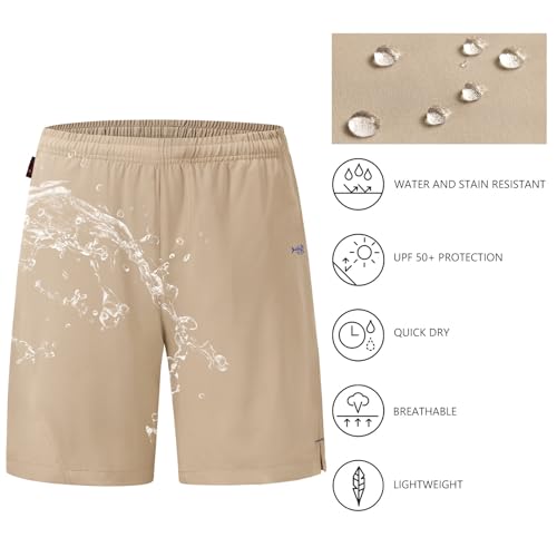 BASSDASH Men’s 7” Fishing Shorts UPF 50+ Lightweight Water Resistant Quick Dry for Hiking with Zipper Pocket FP06M - color: Light Khaki, size: X-Large