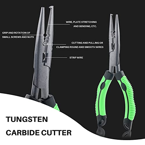 Hikary Long Nose Fishing Pliers, Stainless Steel Hook Remover Braid Cutter Rustproof Multi-Tool Fishing Gripper for Freshwater Saltwater - color: Green-9inch
