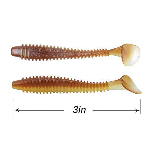 RUNCL Swimbaits Paddle 10/20/30/40PCS, 5/4/3/2 Inchs Paddle Tail, Soft Lure for Trout Crappie Bass, Durable Plastic Bait Swimmer for Saltwater/Freshwater, Fishing Lover's Gift - color: Orange Candy, size: 3in, 30pcs